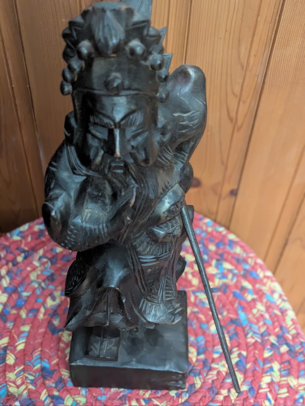 Vintage 16.5" Chinese Carved Wood Warrior Statue Home Art Decor